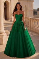 Liora Glitter Tulle Strapless Prom Gown