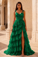 Valeria Lace Tiered Corset Prom Gown
