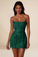 Aurora Beaded Fringe Strapless Corset Mini Party Dress