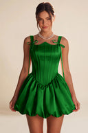 Marigold Satin Bow Strap Corset Mini Party Dress