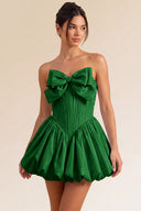 Primrose Bow Strapless Corset Bubble Mini Dress