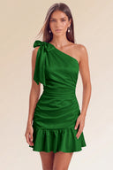 Eve One-Shoulder Bow Satin Mini Dress