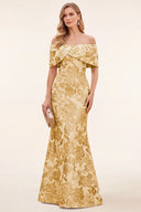 Lucinda Off Shoulder Jacquard Mother of the Bride Gown