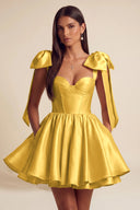 Isolde Satin Bow Corset Flared Mini Dress
