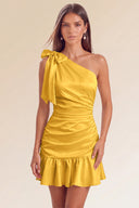 Eve One-Shoulder Bow Satin Mini Dress