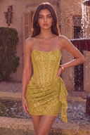Sloan Strapless Sequin Corset Mini Dress with Ruffle