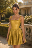 Elowen Glitter Square Neck Homecoming Mini Dress