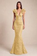 Cleopatra Deep V-Neck Ruched Mermaid Evening Gowns