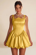 Marigold Satin Bow Strap Corset Mini Party Dress
