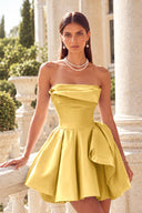 Marigold Strapless Satin Mini Homecoming Dress