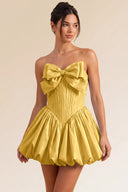 Primrose Bow Strapless Corset Bubble Mini Dress