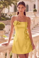 Clara 3D Floral Spaghetti Strap Satin Mini Dress