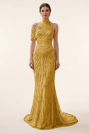 Lucinda High‑Neck Beaded Mermaid Gown
