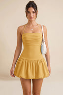 Hattie Halter Ruched Bubble Hem Mini Dress