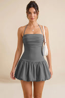 Hattie Halter Ruched Bubble Hem Mini Dress