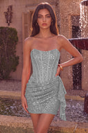 Sloan Strapless Sequin Corset Mini Dress with Ruffle