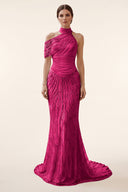 Lucinda High‑Neck Beaded Mermaid Gown