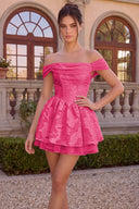 Elowen Floral Jacquard Off Shoulder Mini Dress
