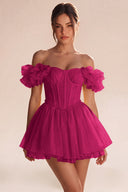 Melody Off Shoulder Ruffle Tulle Mini Dress