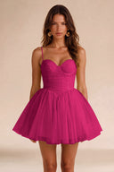 Seraphina Spaghetti Strap Ruched Tulle Mini Dress