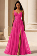 Elowen Lace Tulle Slit Prom Gown