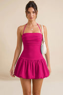 Hattie Halter Ruched Bubble Hem Mini Dress
