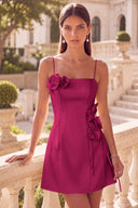 Clara 3D Floral Spaghetti Strap Satin Mini Dress