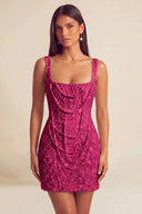 Valeria Square Neck Beaded Lace Mini Dress