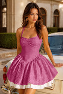 Marigold Halter Jacquard Mini Party Dress