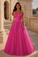 Liora Glitter Tulle Strapless Prom Gown