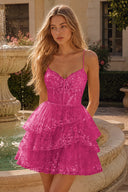 Seraphina Lace Tiered Ruffle Homecoming Dress