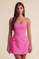 Thea Tweed Corset Square Neck Mini Party Dress
