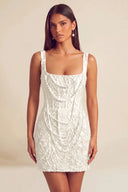 Valeria Square Neck Beaded Lace Mini Dress