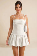 Hattie Halter Ruched Bubble Hem Mini Dress