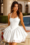 Marigold Halter Jacquard Mini Party Dress