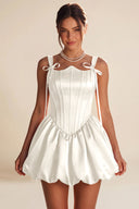 Marigold Satin Bow Strap Corset Mini Party Dress