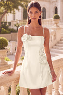 Clara 3D Floral Spaghetti Strap Satin Mini Dress