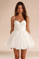 Seraphina Spaghetti Strap Ruched Tulle Mini Dress