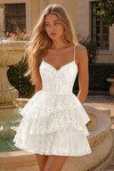 Seraphina Lace Tiered Ruffle Homecoming Dress