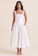 Marigold Square Neck Corset Midi Dress with Pockets
