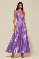 Athena Metallic Pleated Open Back Evening Maxi Dress