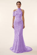 Lucinda High‑Neck Beaded Mermaid Gown