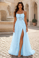 Rosalind Spaghetti Strap Floral Tulle Prom Gown