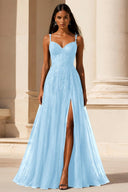Elowen Lace Tulle Slit Prom Gown