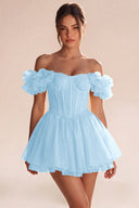 Melody Off Shoulder Ruffle Tulle Mini Dress