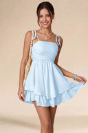 Valeria Tie Spaghetti Strap Tiered Mini Dress