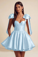 Isolde Satin Bow Corset Flared Mini Dress
