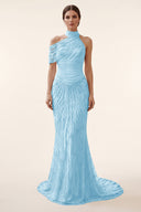 Lucinda High‑Neck Beaded Mermaid Gown