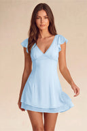 Valeria Lace Trim Flutter Sleeve Mini Dress