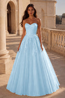 Liora Glitter Tulle Strapless Prom Gown